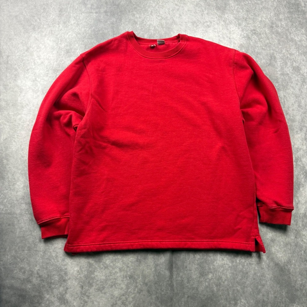 Mens Red Crewneck Sweatshirt Long Sleeve Ribbed Pullover Large Cotton Blend